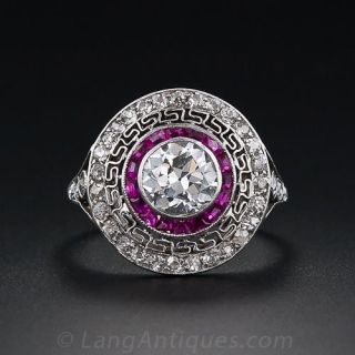 .90 Carat Diamond and Ruby Art Deco Ring