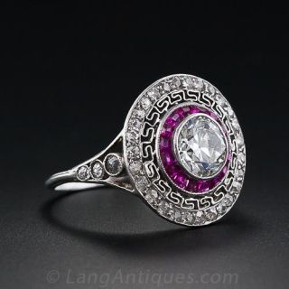 .90 Carat Diamond and Ruby Art Deco Ring