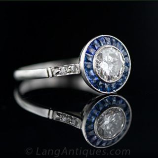 .90 Carat Diamond and Sapphire Art Deco Style Ring
