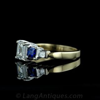 .90 Carat Emerald Cut Diamond and Sapphire Ring
