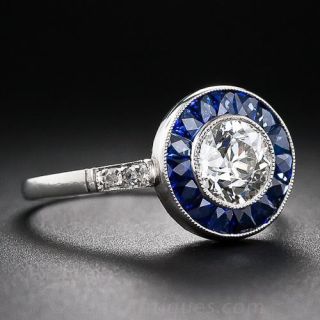.90 Carat European-Cut Diamond and Calibre Sapphire Ring