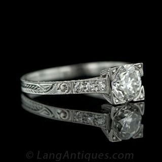 .90 Carat European Cut Diamond  Art Deco Engagement Ring