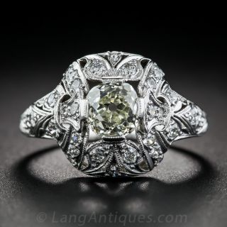 .90 Carat Platinum and Diamond Art Deco Engagement Ring 