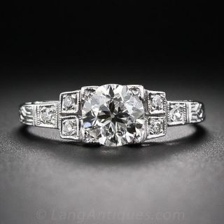 .92 Carat Art Deco Platinum and Diamond Engagement Ring