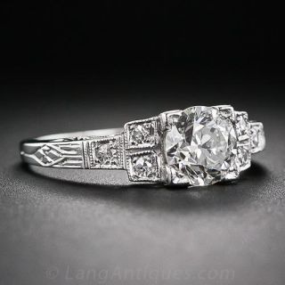 .92 Carat Art Deco Platinum and Diamond Engagement Ring
