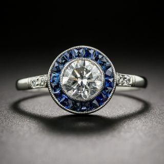 .92 Carat Diamond Art Deco Style Engagement Ring with Calibrated Sapphires