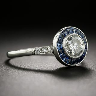 .92 Carat Diamond Art Deco Style Engagement Ring with Calibrated Sapphires