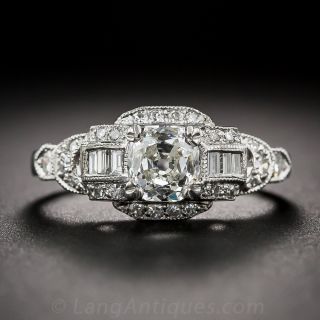 .92 Carat Platinum and Diamond Late Art Deco Engagement Ring