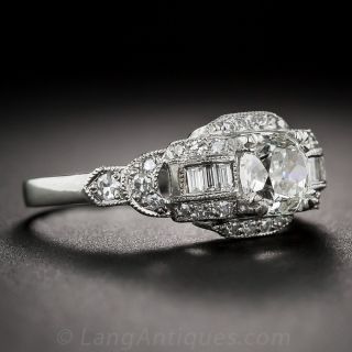 .92 Carat Platinum and Diamond Late Art Deco Engagement Ring