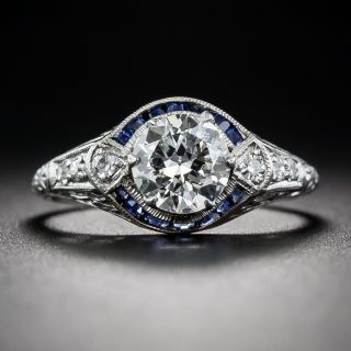 .92 ct. Diamond and Calibre Sapphire Art Deco Engagement Ring GIA H/VS2