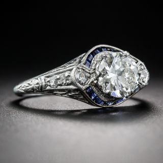.92 ct. Diamond and Calibre Sapphire Art Deco Engagement Ring GIA H/VS2