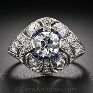 .93 Carat Diamond and Calibre Sapphire Art Deco Ring