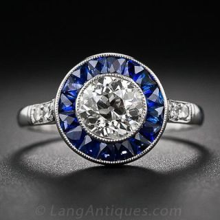 .93 Carat Diamond and Calibre Sapphire Art Deco Style Engagement Ring