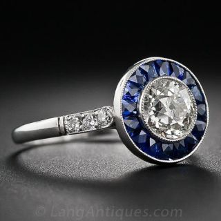 .93 Carat Diamond and Calibre Sapphire Art Deco Style Engagement Ring