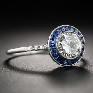 .93 Carat Diamond and Calibre Sapphire Engagement Ring GIA J-VVS2