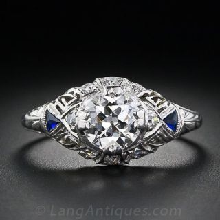 .93 Carat Diamond and Sapphire Art Deco Ring