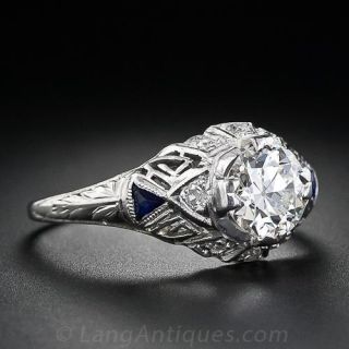 .93 Carat Diamond and Sapphire Art Deco Ring