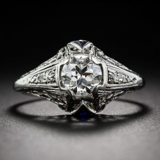 .95 Carat Art Deco Diamond and Sapphire Calibre Engagement Ring