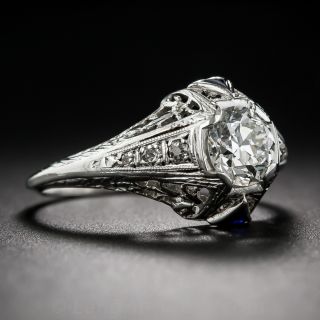.95 Carat Art Deco Diamond and Sapphire Calibre Engagement Ring