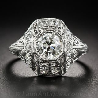 .95 Carat Art Deco Platinum and Diamond Dome Ring 