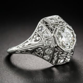 .95 Carat Art Deco Platinum and Diamond Dome Ring 