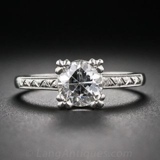 .95 Carat Art Deco Platinum and Diamond Engagement Ring
