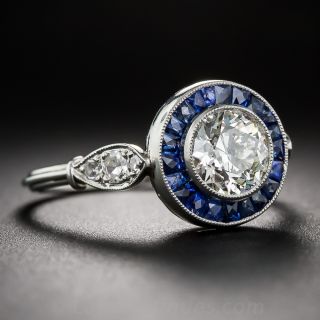 .95 Carat Diamond and Calibre Sapphire Engagement Ring
