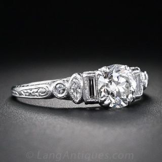 .95 Carat Diamond and  Platinum Art Deco Engagement Ring