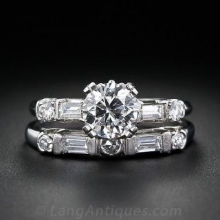 .95 Carat Diamond and Platinum Vintage Wedding Set