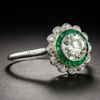 .95 Carat Diamond Engagement Ring with Calibre Emeralds