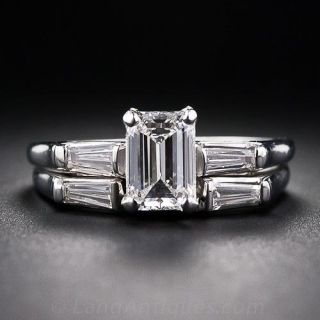 .95 Carat Emerald-Cut Diamond Estate Wedding Set