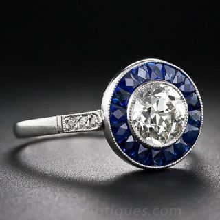 .96 Carat Diamond and Sapphire Halo Ring