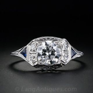 .97  Carat Diamond and Sapphire Art Deco Engagement Ring