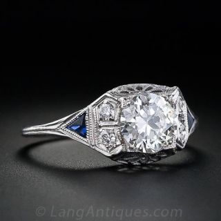 .97  Carat Diamond and Sapphire Art Deco Engagement Ring