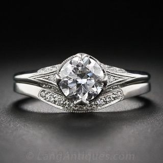 .98 Carat GIA E-VS1 Vintage Style Platinum and Diamond Wedding Set - French