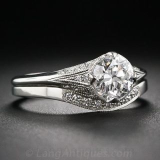.98 Carat GIA E-VS1 Vintage Style Platinum and Diamond Wedding Set - French