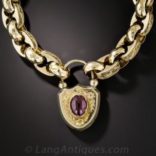9K Gold and Garnet Victorian Gate Bracelet 