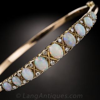 9K Opal and Diamond Bangle