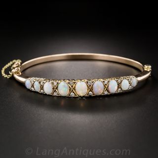 9K Opal and Diamond Bangle