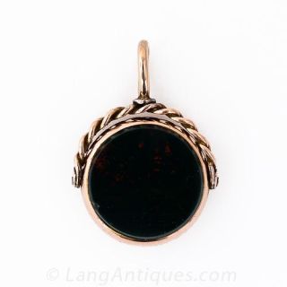 9KY Round Bloodstone and Carnielian Fob