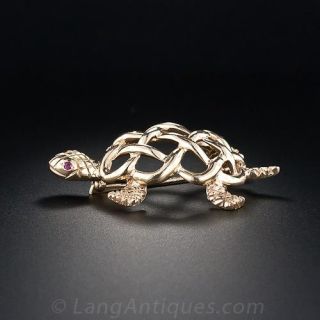 A Pair of Mid Century Woven Turtle Brooches