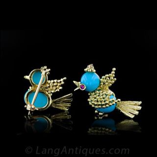 A Pair of Turquoise Bird Pins