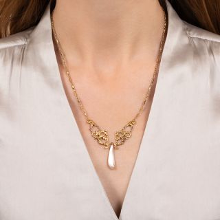 Alaskan Gold Nugget Necklace with Freshwater Pearl Drop