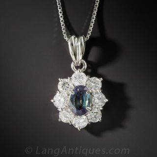 Alexandrite Platinum and Diamond Pendant 