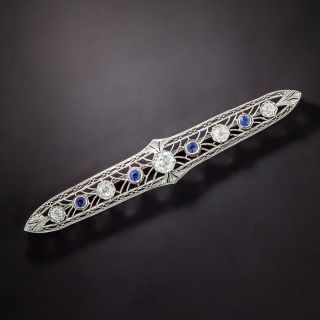 Alternating Sapphire and Diamond Filigree Bar Pin - 1