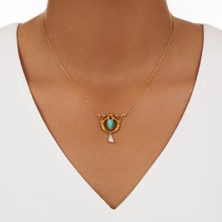 Amazonite and Freshwater Pearl Pendant Necklace, c.1900