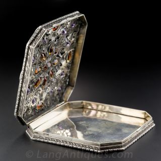 Amethyst and Citrine Silver Engraved box
