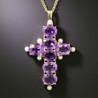 Amethyst and Cultured Pearl Cross Pendant, Austria - 2