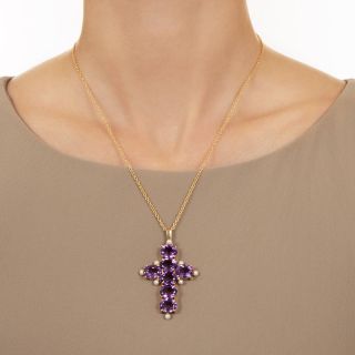 Amethyst and Cultured Pearl Cross Pendant, Austria