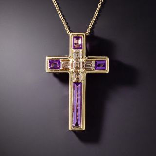 Amethyst and Diamond Cross Necklace - 2